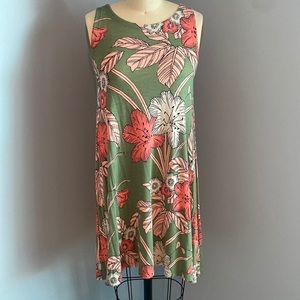 Loft green and pink flower print shift dress size XSP